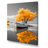 Monochrome Yellow Boat Reflections I - Boat Canvas Wall Art