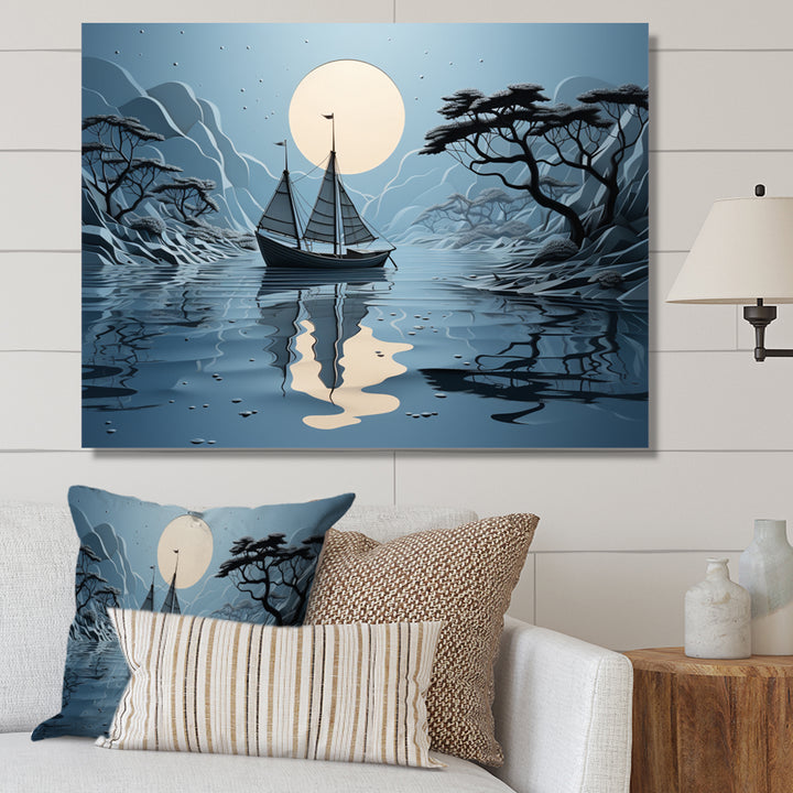 Blue Boat Collage - Boat Canvas Wall Art