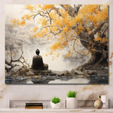 Grey And Yellow Buddhism Enlightened Path II - Spiritual Canvas Wall Art