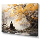 Grey And Yellow Buddhism Enlightened Path II - Spiritual Canvas Wall Art