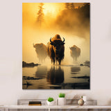Yellow Black Buffalo Ethereal Grazing - Buffalo Canvas Wall Art