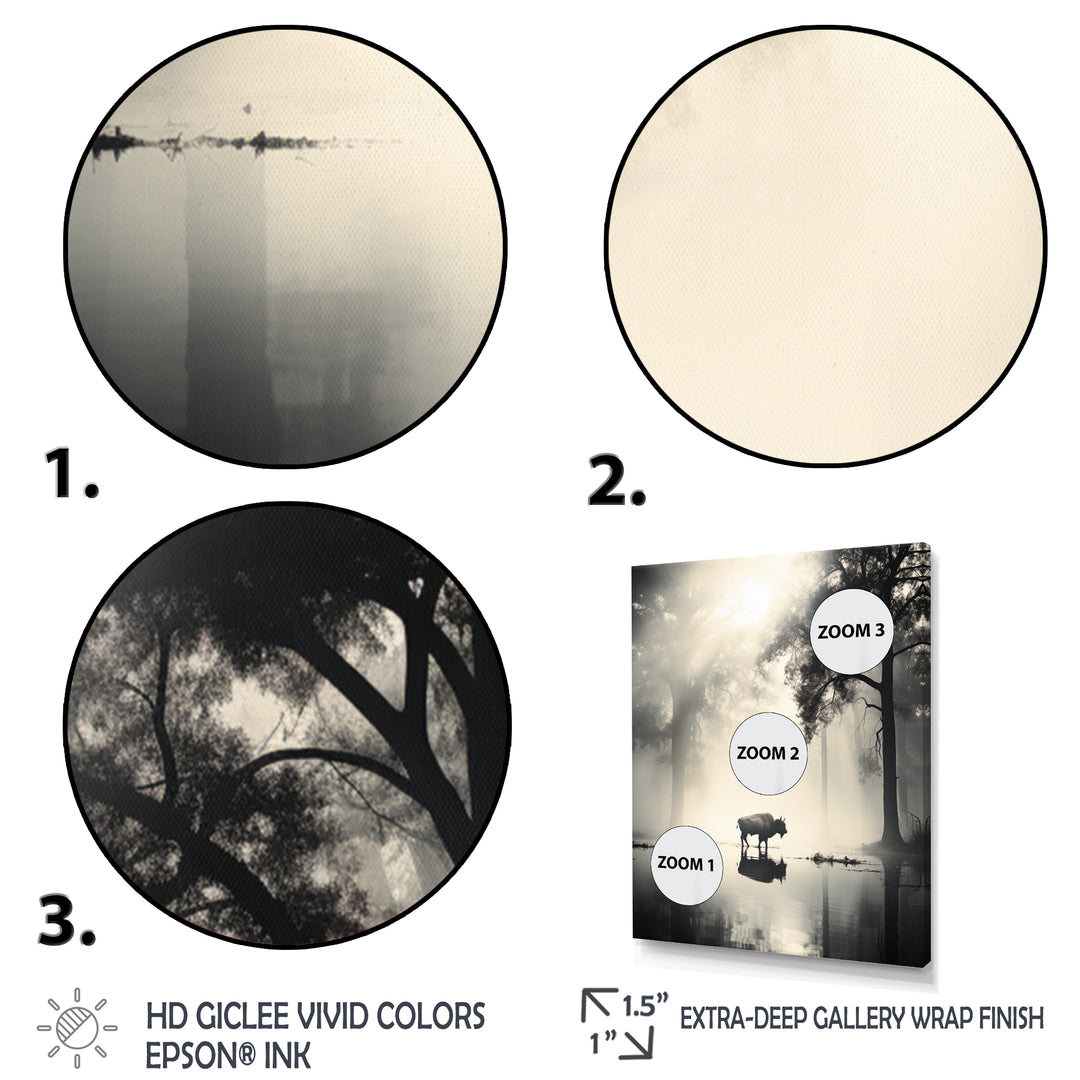 Grey Buffalo Ethereal Grazing - Buffalo Canvas Wall Art