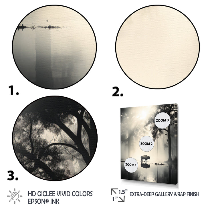 Grey Buffalo Ethereal Grazing - Buffalo Canvas Wall Art