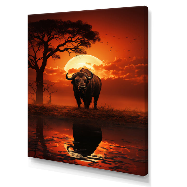 Red Black Buffalo Silhouette Serenade - Buffalo Bedroom Wall Art