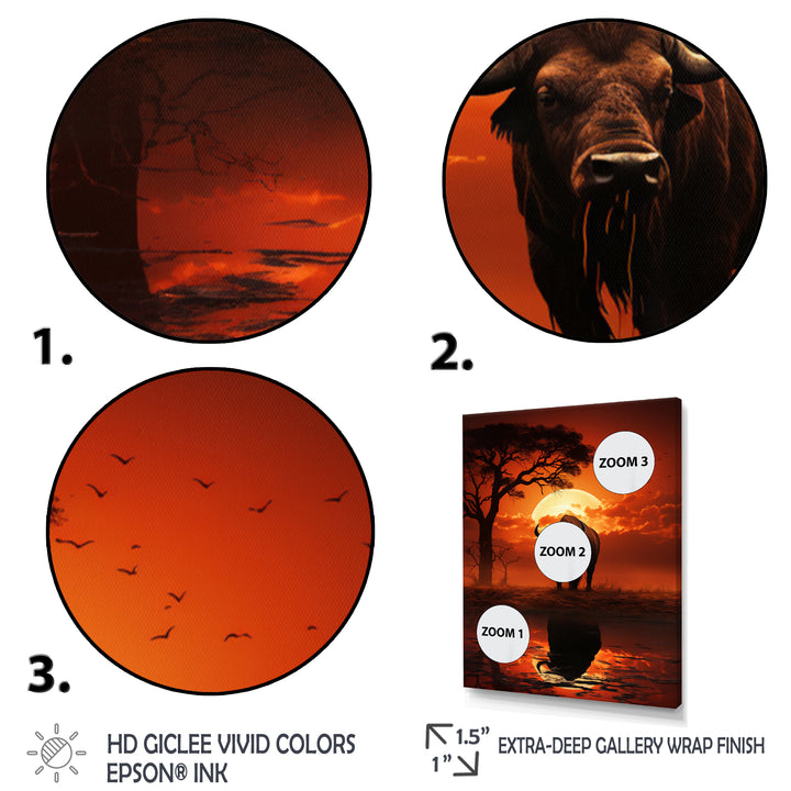 Red Black Buffalo Silhouette Serenade - Buffalo Bedroom Wall Art