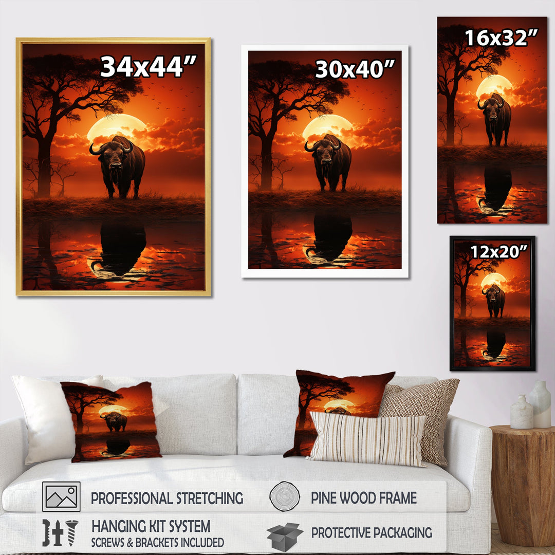 Red Black Buffalo Silhouette Serenade - Buffalo Bedroom Wall Art