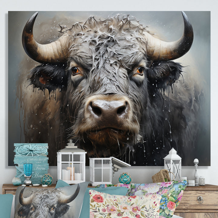 Brown Buffalo Whispering Whiskers Pointillism - Buffalo Canvas Wall Art