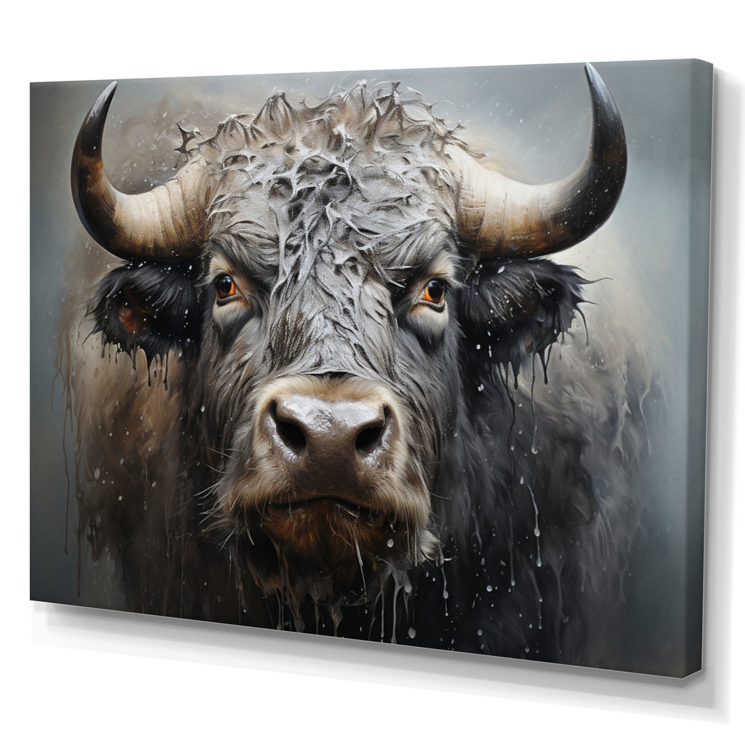 Brown Buffalo Whispering Whiskers Pointillism - Buffalo Canvas Wall Art