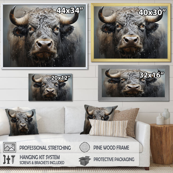 Brown Buffalo Whispering Whiskers Pointillism - Buffalo Canvas Wall Art