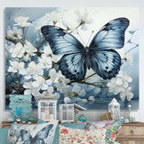 Blue White Butterfly Reflection - Animals Canvas Wall Art