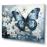 Blue White Butterfly Reflection - Animals Canvas Wall Art