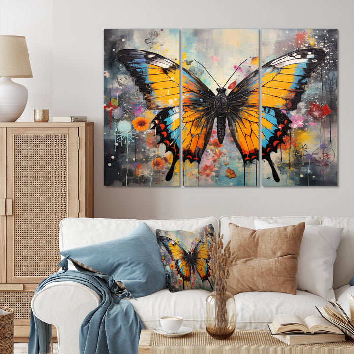 Orange Teal Butterfly Dancing Colors - Multi-Panels