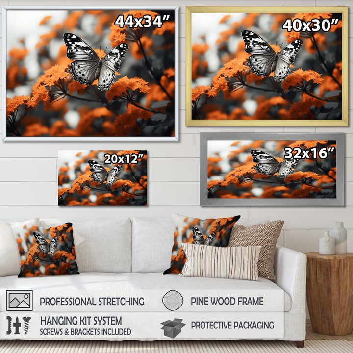 Coral Black Butterfly Fluttering Grace - Coral Butterfly Wall Art