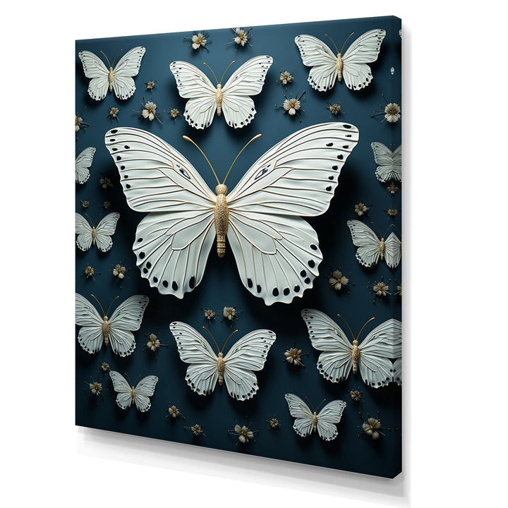 White Black Butterfly Fluttering Wings Butterflies - Butterfly Framed Canvas Art