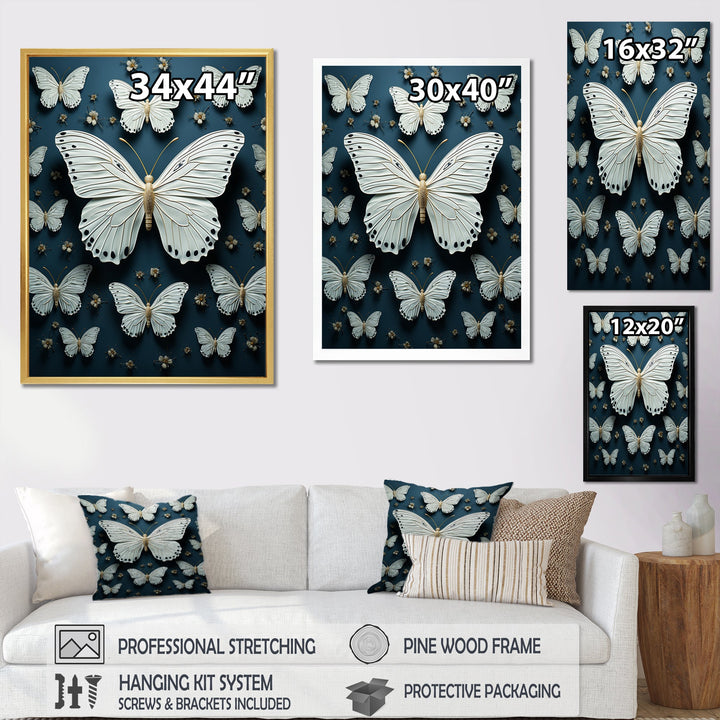 White Black Butterfly Fluttering Wings Butterflies - Butterfly Framed Canvas Art