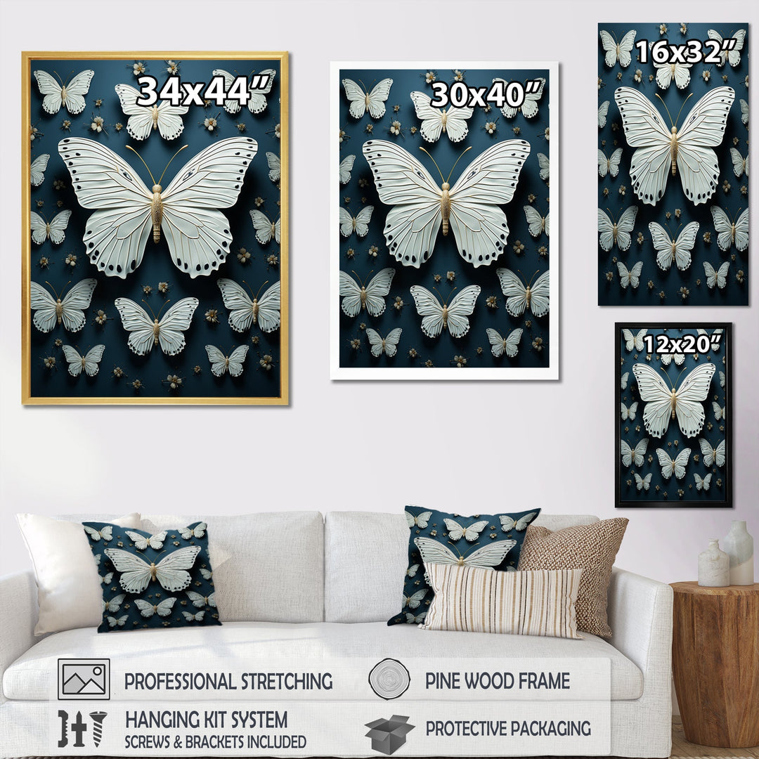 White Black Butterfly Fluttering Wings Butterflies - Butterfly Framed Canvas Art