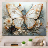 White Grey Butterfly Intricate Patterns - Animals Canvas Wall Art