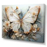 White Grey Butterfly Intricate Patterns - Animals Canvas Wall Art