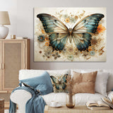 Teal Beige Butterfly Intricate Patterns - Animals Canvas Wall Art