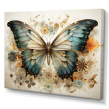 Teal Beige Butterfly Intricate Patterns - Animals Canvas Wall Art