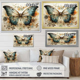 Teal Beige Butterfly Intricate Patterns - Animals Canvas Wall Art