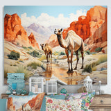 Camel Desert Wanderer Geometric - Green Camel Wall Art