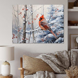 Canada Red Cardinal Bird Winter Wonderland I - Landscapes Canvas Wall Art