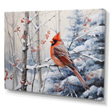 Canada Red Cardinal Bird Winter Wonderland I - Landscapes Canvas Wall Art