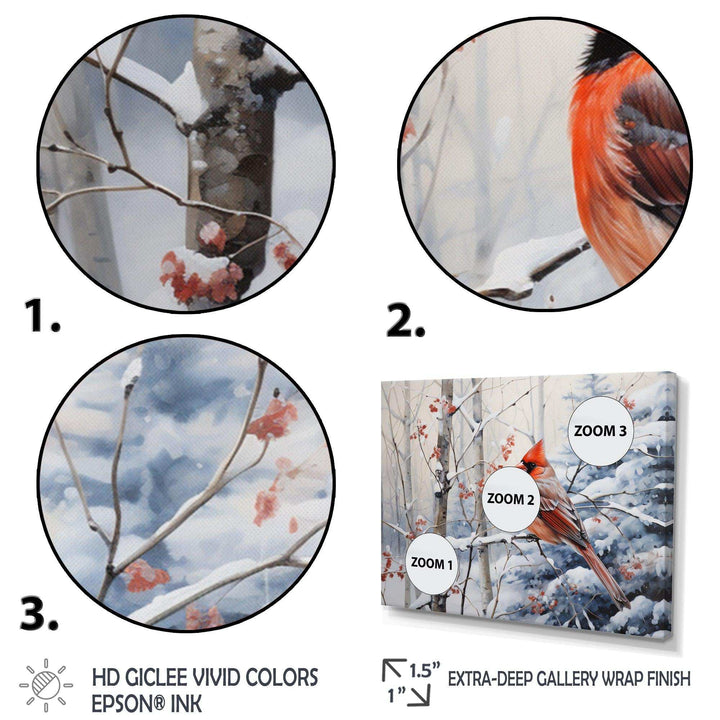 Canada Red Cardinal Bird Winter Wonderland I - Landscapes Canvas Wall Art