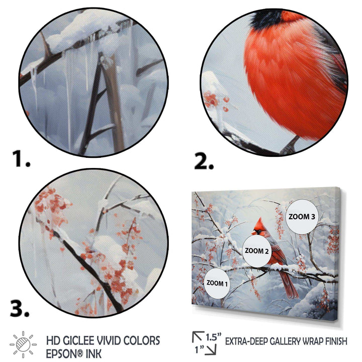 Canada Red Cardinal Bird Winter Wonderland IV - Landscapes Canvas Wall Art