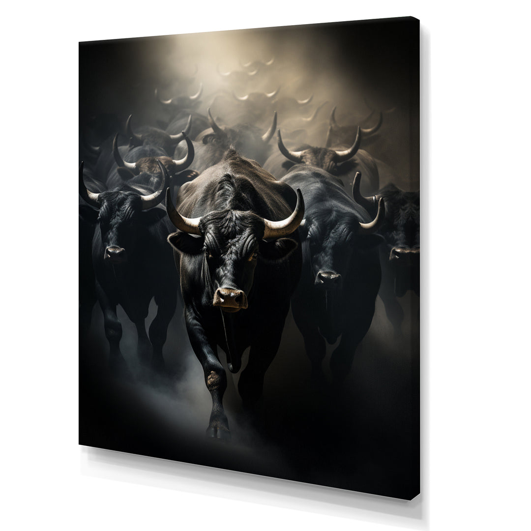 Cattle Harmony In Monochrome - Black Cattle Wall Art