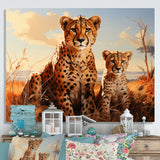 Cheetah Family In Africa - Orange Cheetah Wall Art