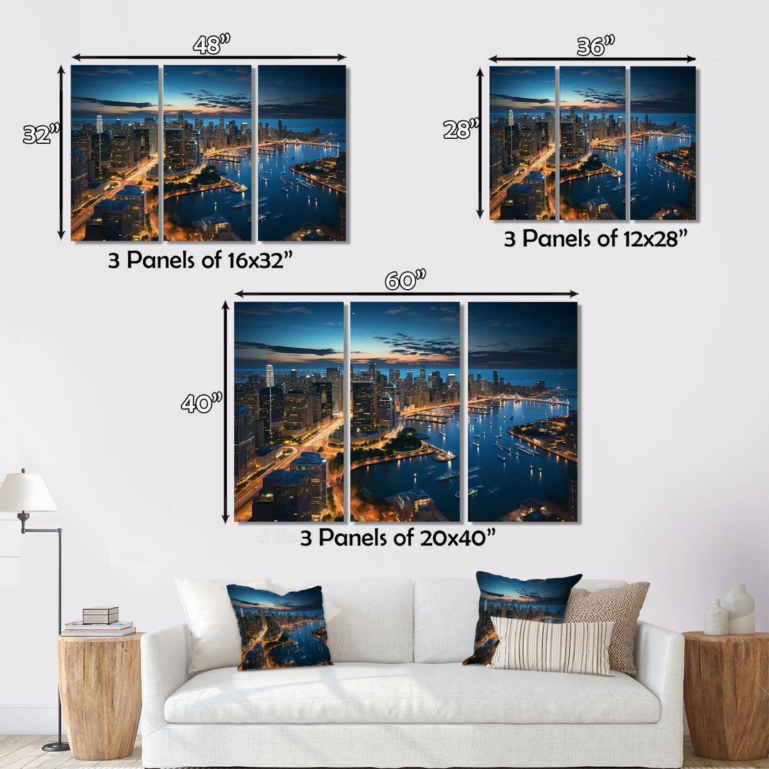Chicago Beautiful Cityscape I - 3-Piece Canvas Wall Art
