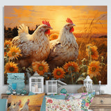 Loving Chicken At Sunset - Chicken Large Canvas Wall Art