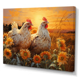 Loving Chicken At Sunset - Chicken Large Canvas Wall Art