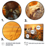 Loving Chicken At Sunset - Chicken Large Canvas Wall Art