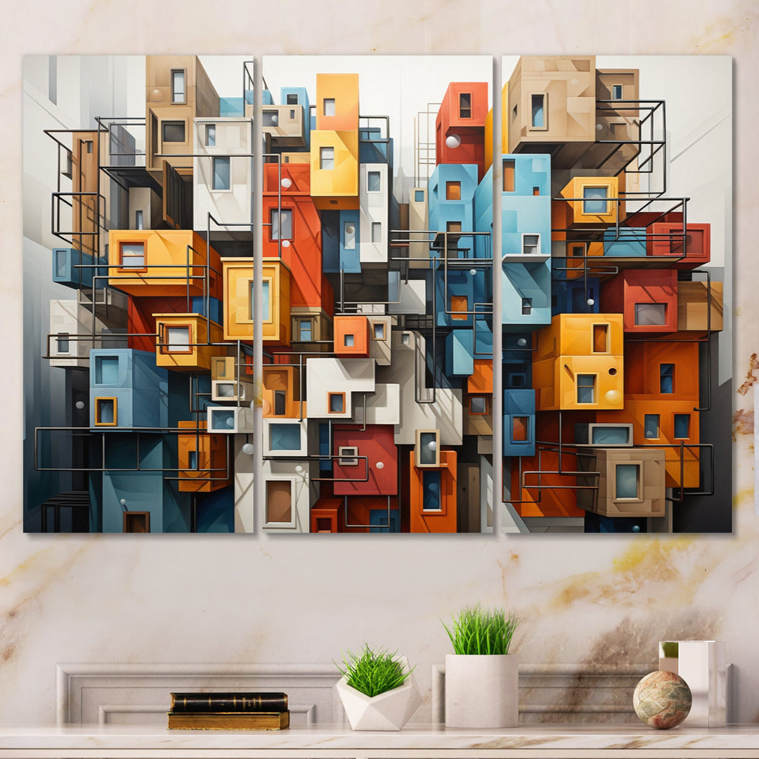 Cityscape Bluiding Geometric Collage I - Multi-Panels