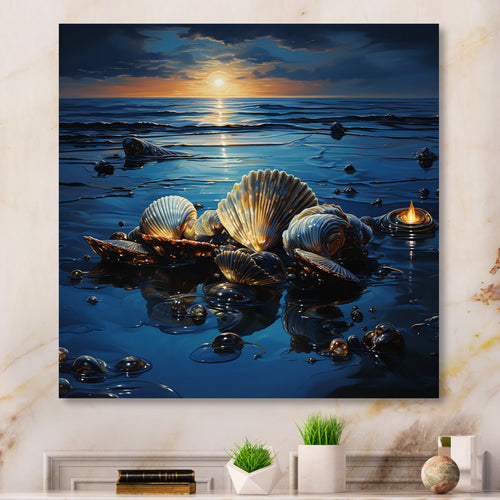Teal Clam Midnight Elegance - Clam Canvas Wall Art
