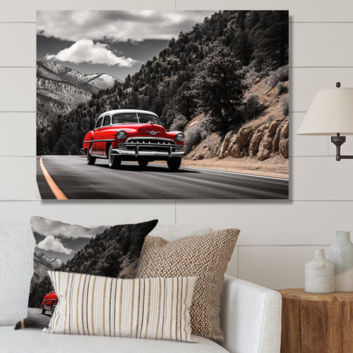 Red Classic Car Vintage Drive - Car Vintage Canvas Wall Art