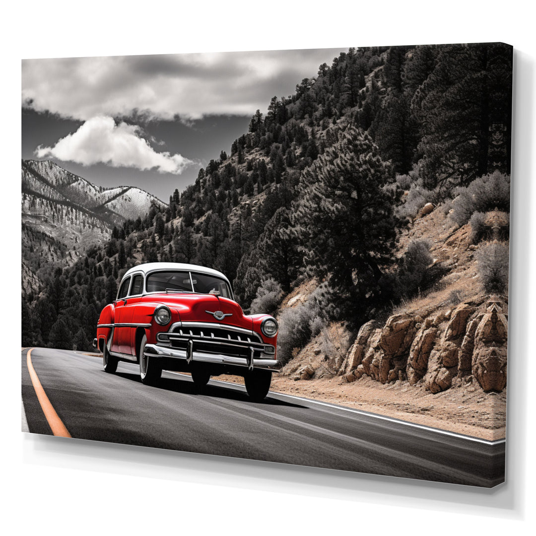 Red Classic Car Vintage Drive - Car Vintage Canvas Wall Art