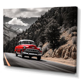 Red Classic Car Vintage Drive - Car Vintage Canvas Wall Art