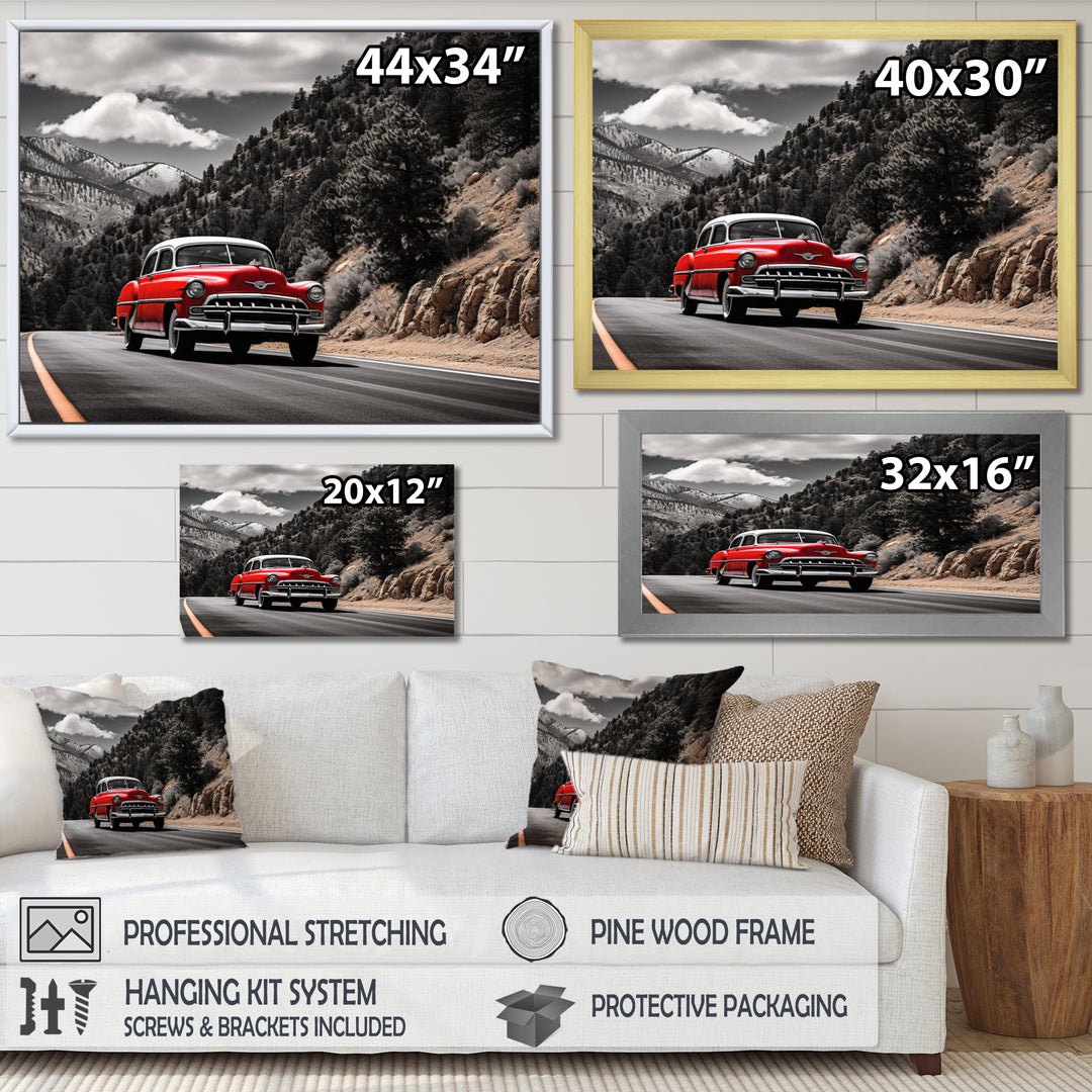 Red Classic Car Vintage Drive - Car Vintage Canvas Wall Art