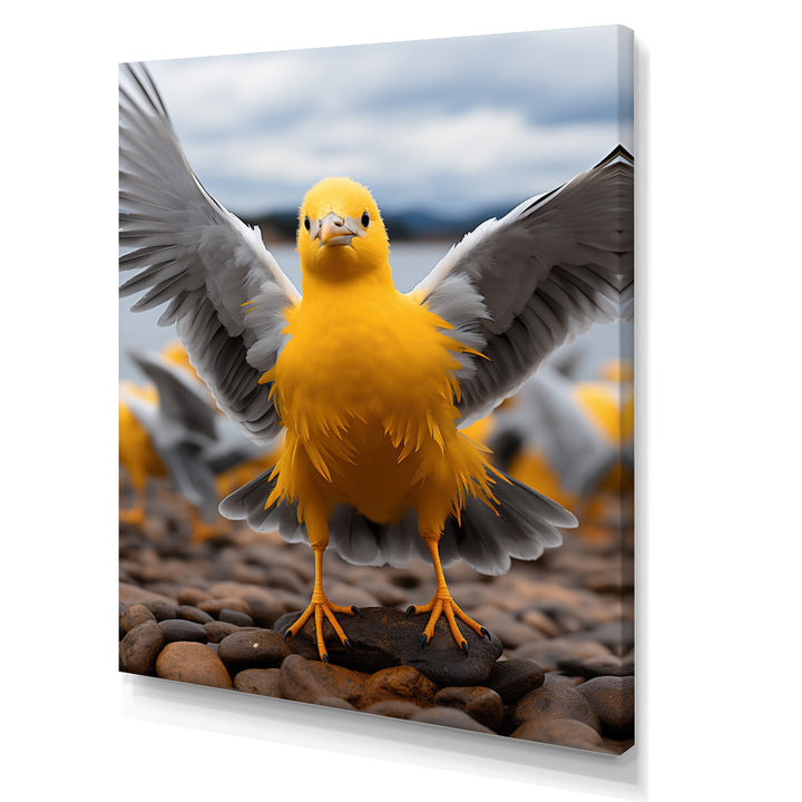 Grey And Yellow Dancing Seagulls - Seagull Wall Decor