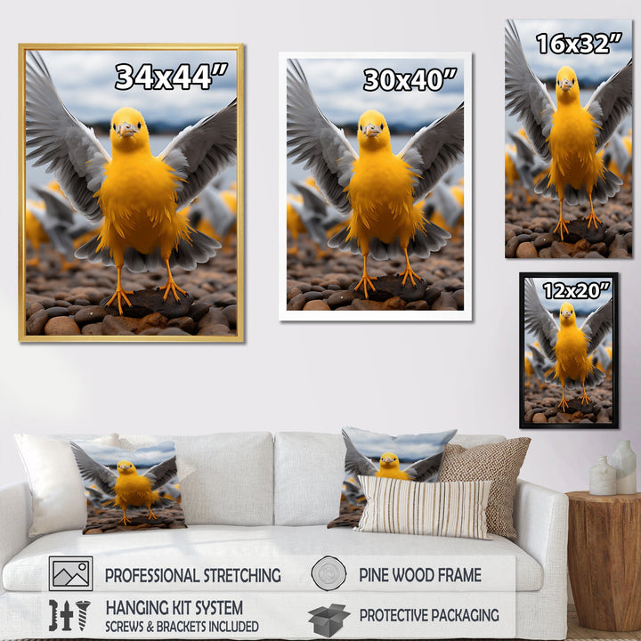Grey And Yellow Dancing Seagulls - Seagull Wall Decor