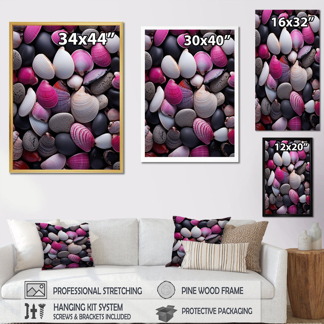 Pink Grey Pink White Shells Seashore Collage - Seashell Wall Art Prints