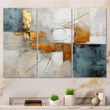 Gold Grey Gleaming Geometry IV - Canvas Multipanels Set of 3