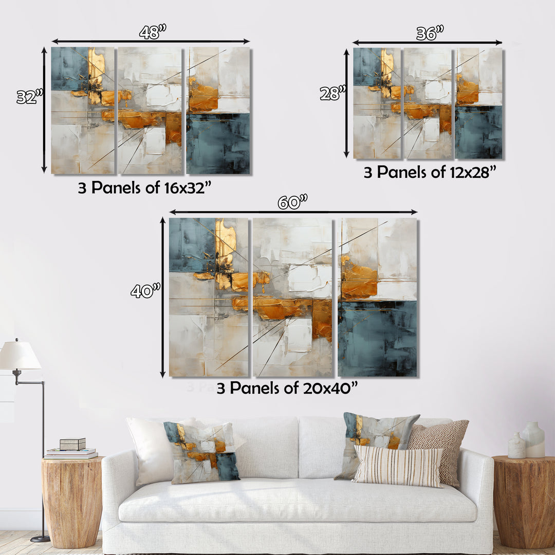 Gold Grey Gleaming Geometry IV - Canvas Multipanels Set of 3