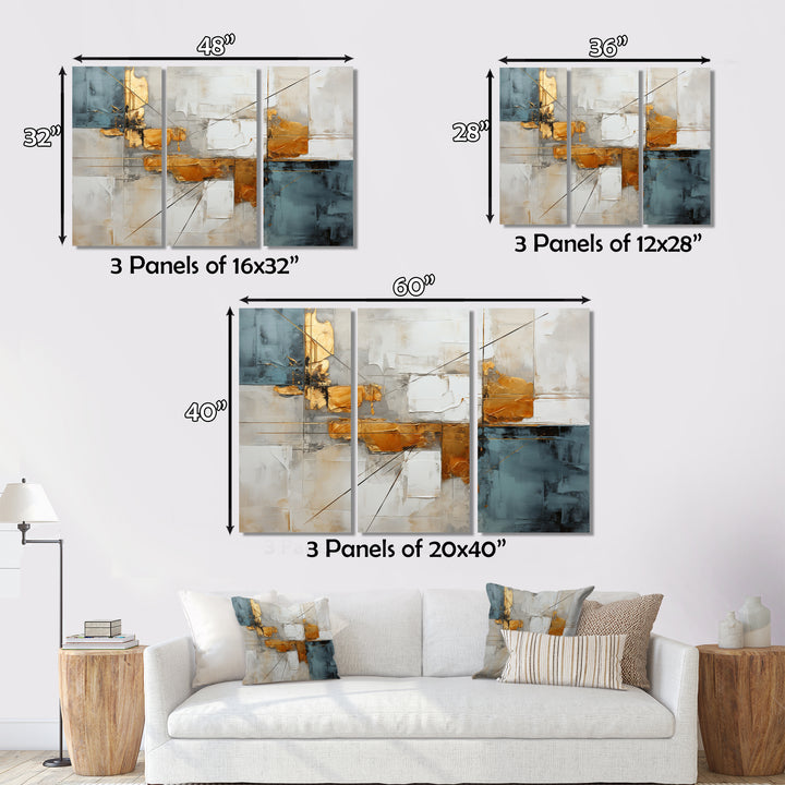 Gold Grey Gleaming Geometry IV - Canvas Multipanels Set of 3