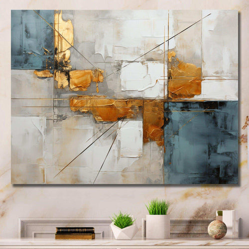 Gold Grey Gleaming Geometry IV - Abstract Canvas Wall Art