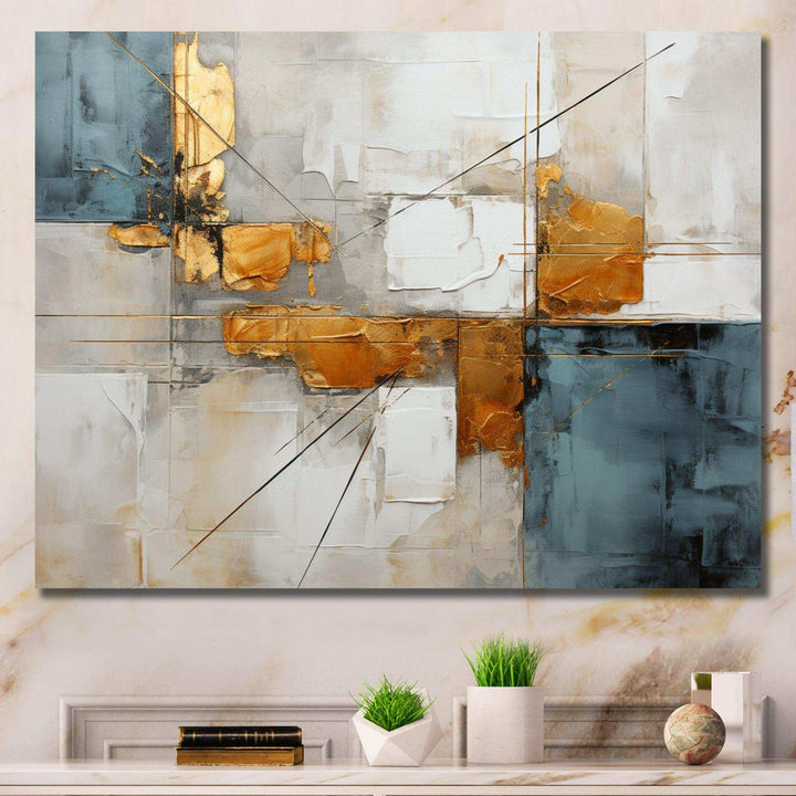 Gold Grey Gleaming Geometry IV - Abstract Canvas Wall Art
